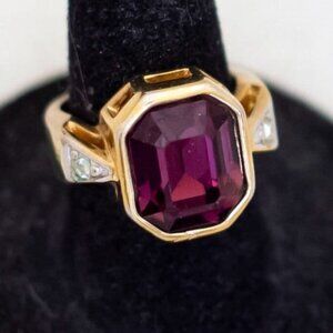 Size 6, Vintage Art Deco Amethyst Purple Faux Gem Gold Plated Ring - U1